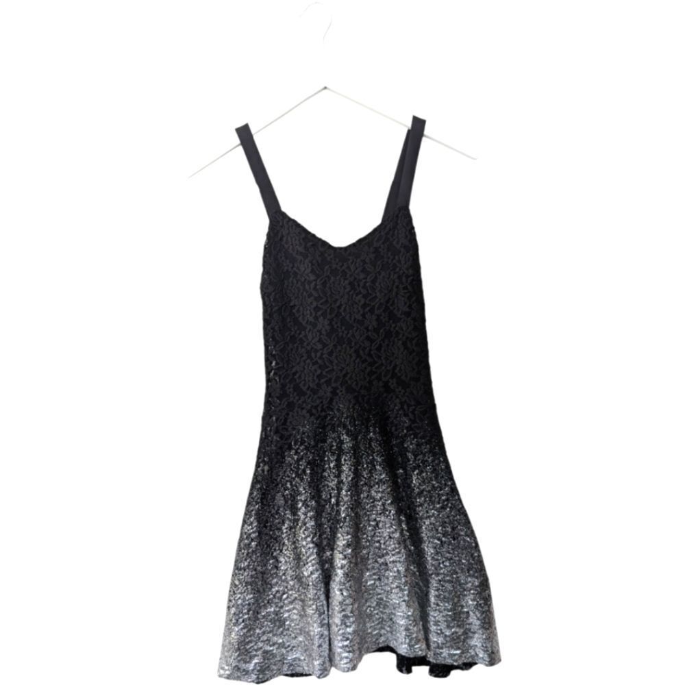 Free people mini dress black lace Ombré silver Foil metallic xs - Picture 3 of 8